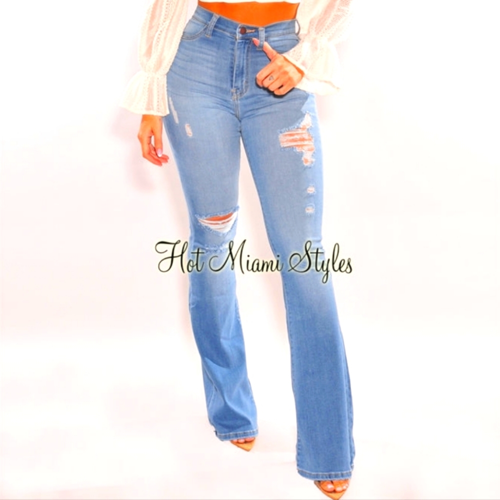 Blue Button Up Flare Jeans